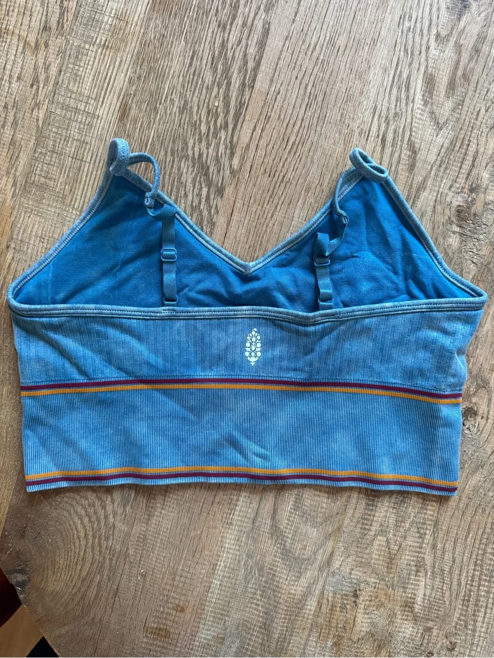 FP Movement Blue Ribbed Bra & Short Set with Rainbow Stripe